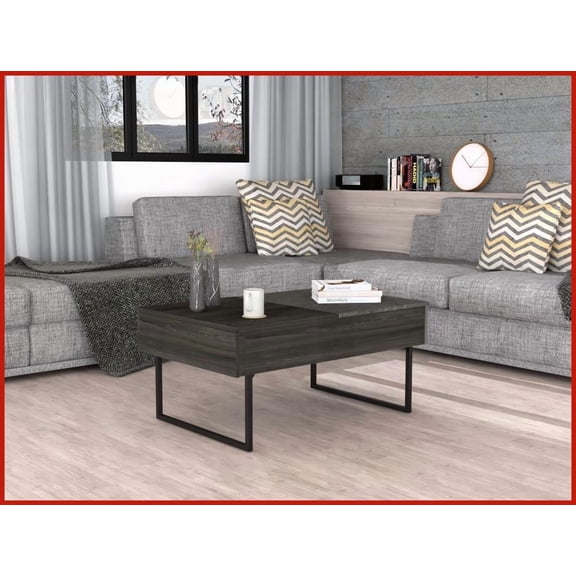 Lift Top Coffee Table with Metal Legs - Spacious 48"W x 30"D Surface & 1 Drawer - Espresso/Onyx for Living Room