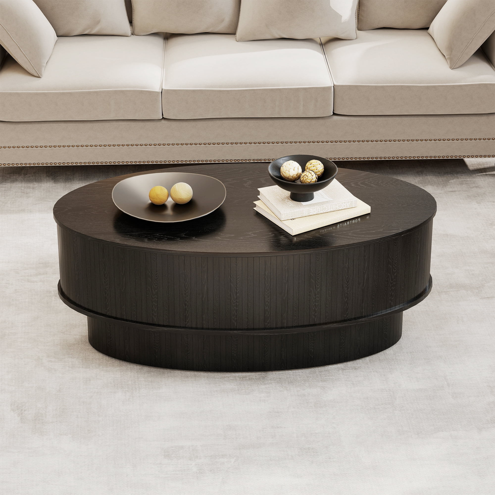 Lift Top Coffee Table with Storage, Mid Century Modern Coffee Table for Living Room, Oval Center Table for Small Space, Black