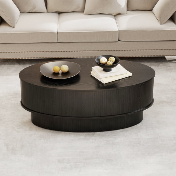 Lift Top Coffee Table with Storage, Mid Century Modern Coffee Table for Living Room, Oval Center Table for Small Space, Black