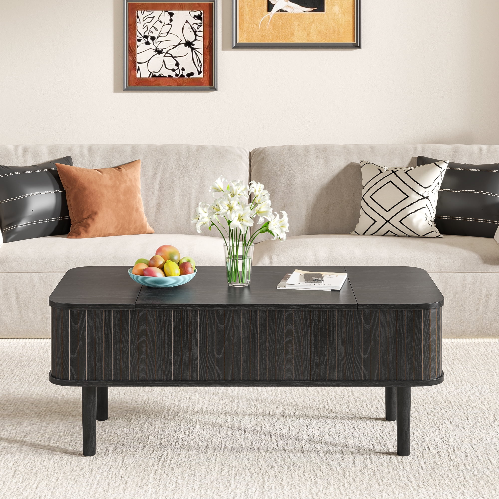Lift Top Coffee Table with Storage, Mid Century Modern Coffee Table for Living Room, Small, Black