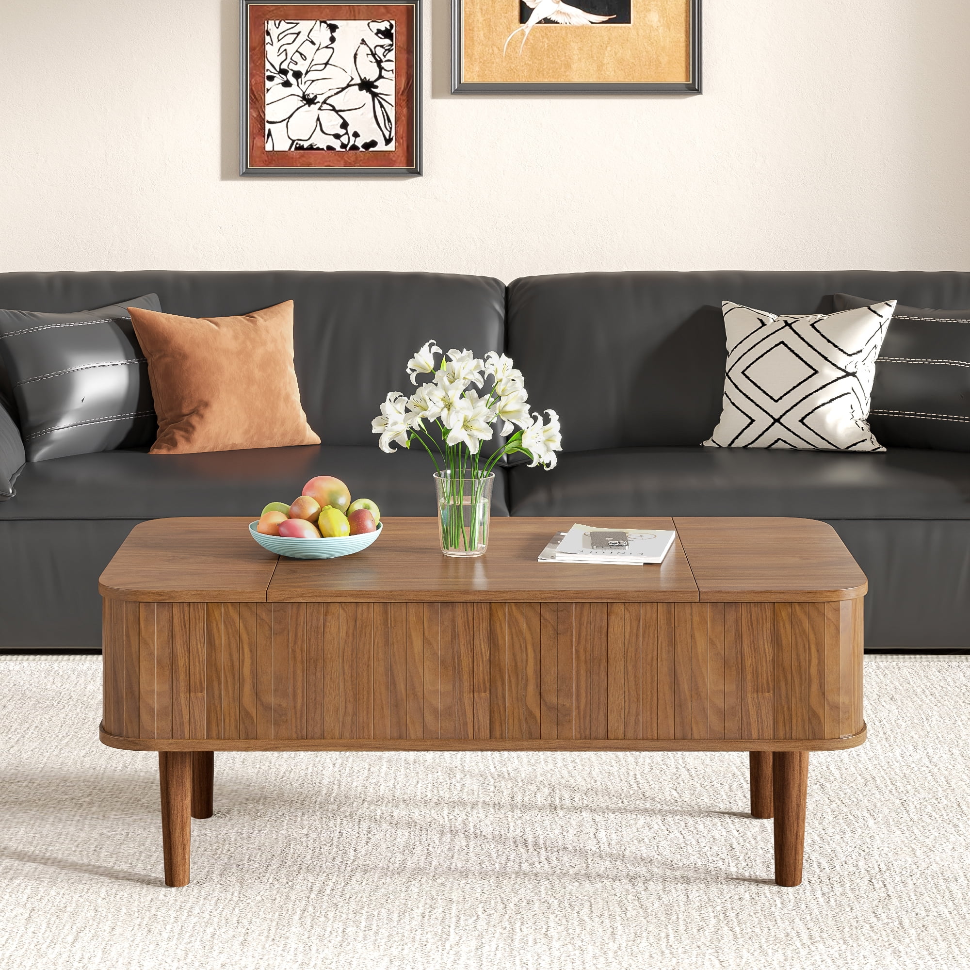 Lift Top Coffee Table with Storage, Mid Century Modern Coffee Table for Living Room, Small, Walnut