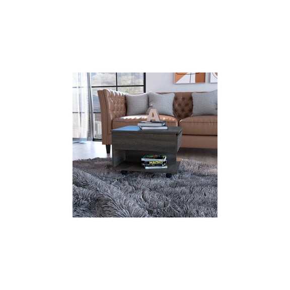 Lift Top Coffee Table with Storage - Mobile Coffee Table on Wheels - Charcoal Finish