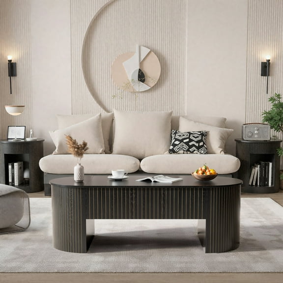 Lift Top Coffee Table with Storage, Oval Center Table with Hidden Compartment, Modern Coffee Table for Living Room, Black