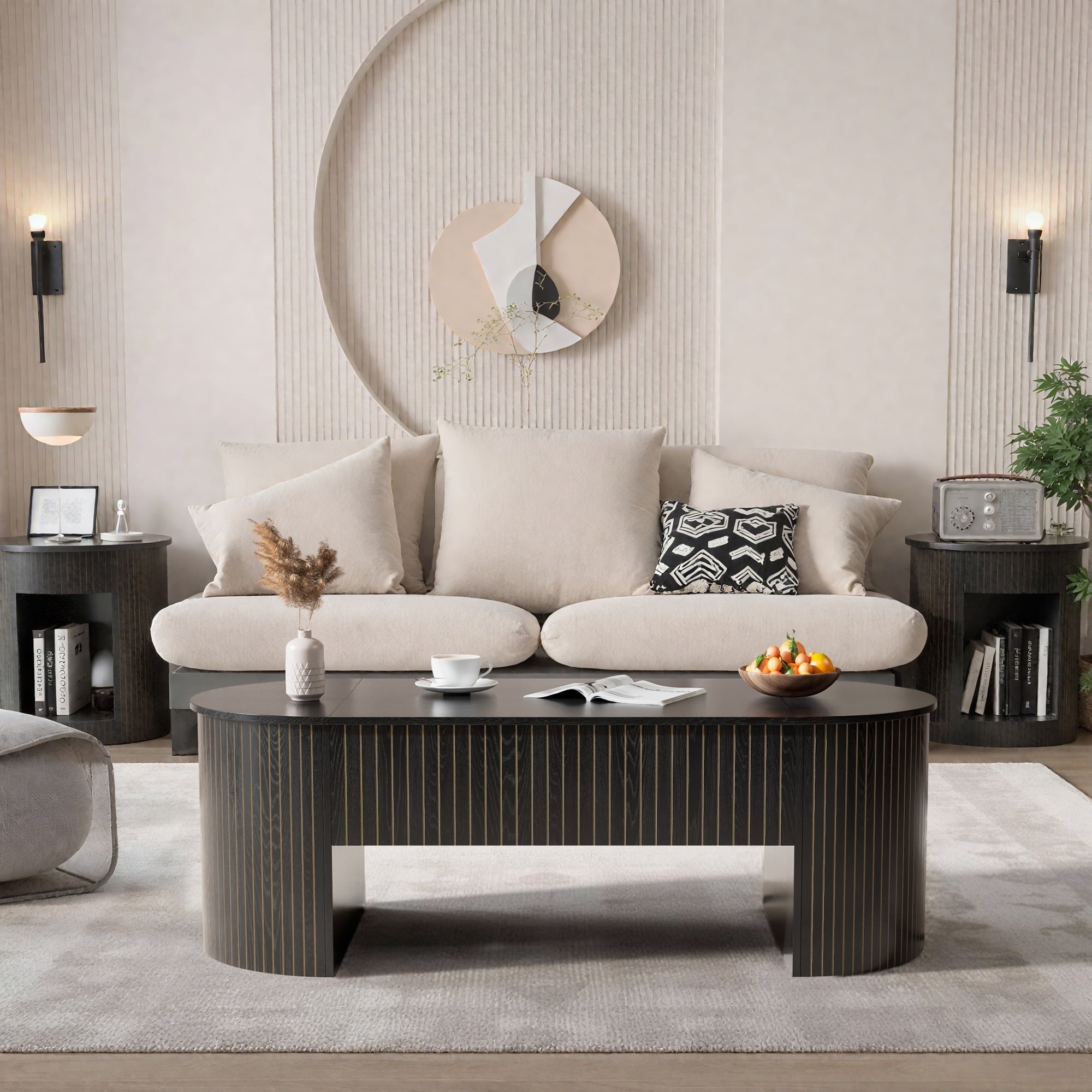 Lift Top Coffee Table with Storage, Oval Center Table with Hidden Compartment, Modern Coffee Table for Living Room, Black