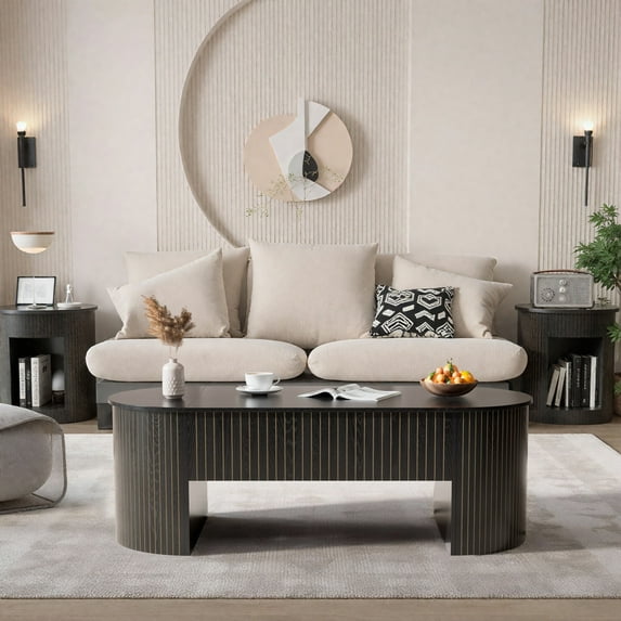 Lift Top Coffee Table with Storage, Oval Center Table with Hidden Compartment, Modern Coffee Table for Living Room, Black