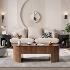 Lift Top Coffee Table with Storage, Oval Center Table with Hidden Compartment, Modern Coffee Table for Living Room, Walnut