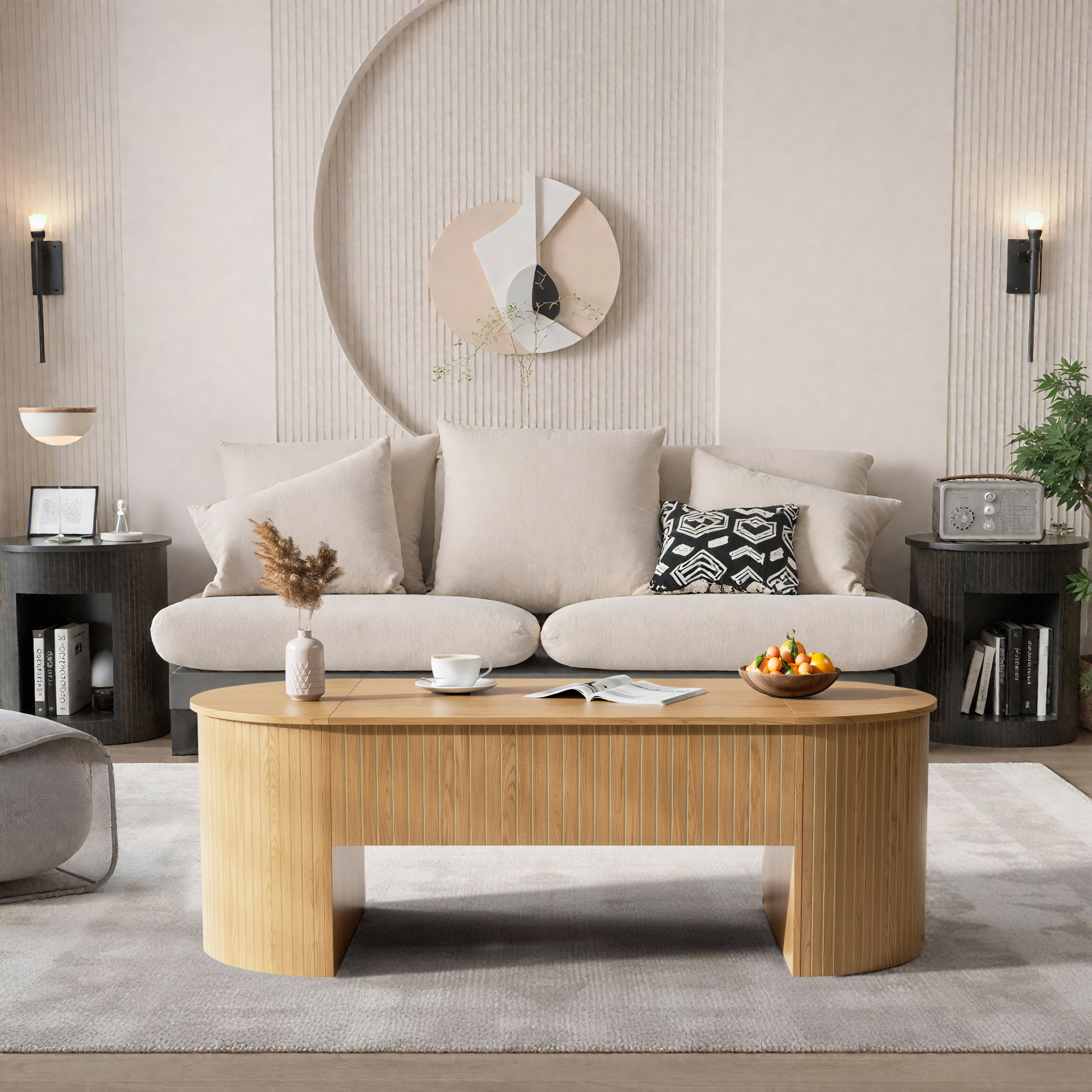 Lift Top Coffee Table with Storage, Oval Center Table with Hidden Compartment, Modern Coffee Table for Living Room, Wood - Walmart.com