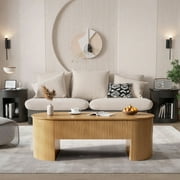 Lift Top Coffee Table with Storage, Oval Center Table with Hidden Compartment, Modern Coffee Table for Living Room, Wood