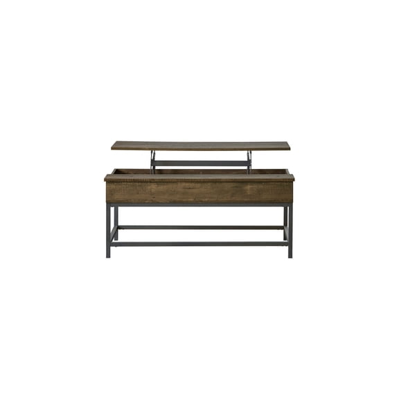 Lift Top Coffee Table with Storage ' Rustic Brown Oak & Black Metal Base ' 47 Length