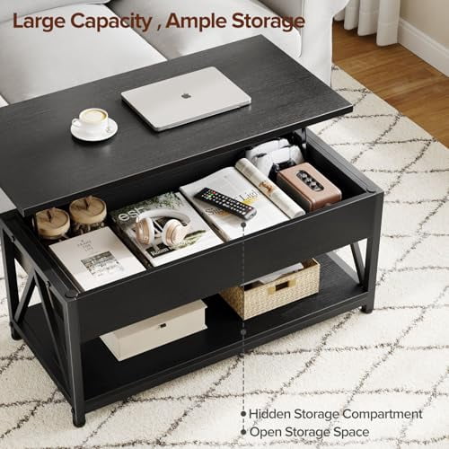 Lift Top Coffee Table with Storage Shelf and Hidden Compartment for ...
