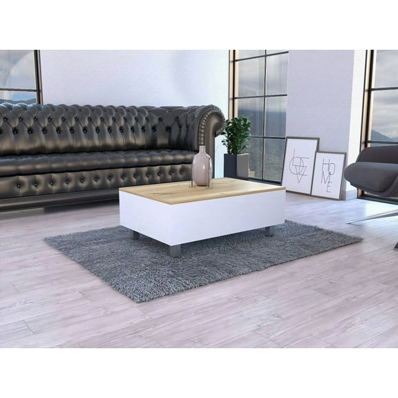 Aran Lift Top Coffee Table with Storage Compartment in White / Light Oak