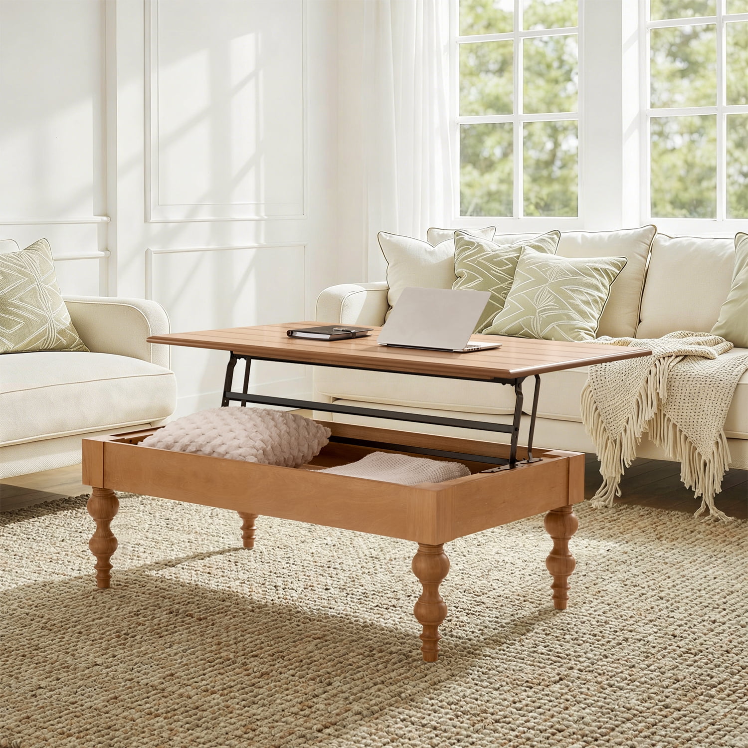 Tina's Home Lift Top Coffee Table 52 Inches Wide Solid Wood Legs ...