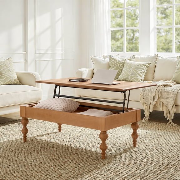Lift Top Coffee Table with Storage Solid Wood Legs 52" Wide Center Table Living Room