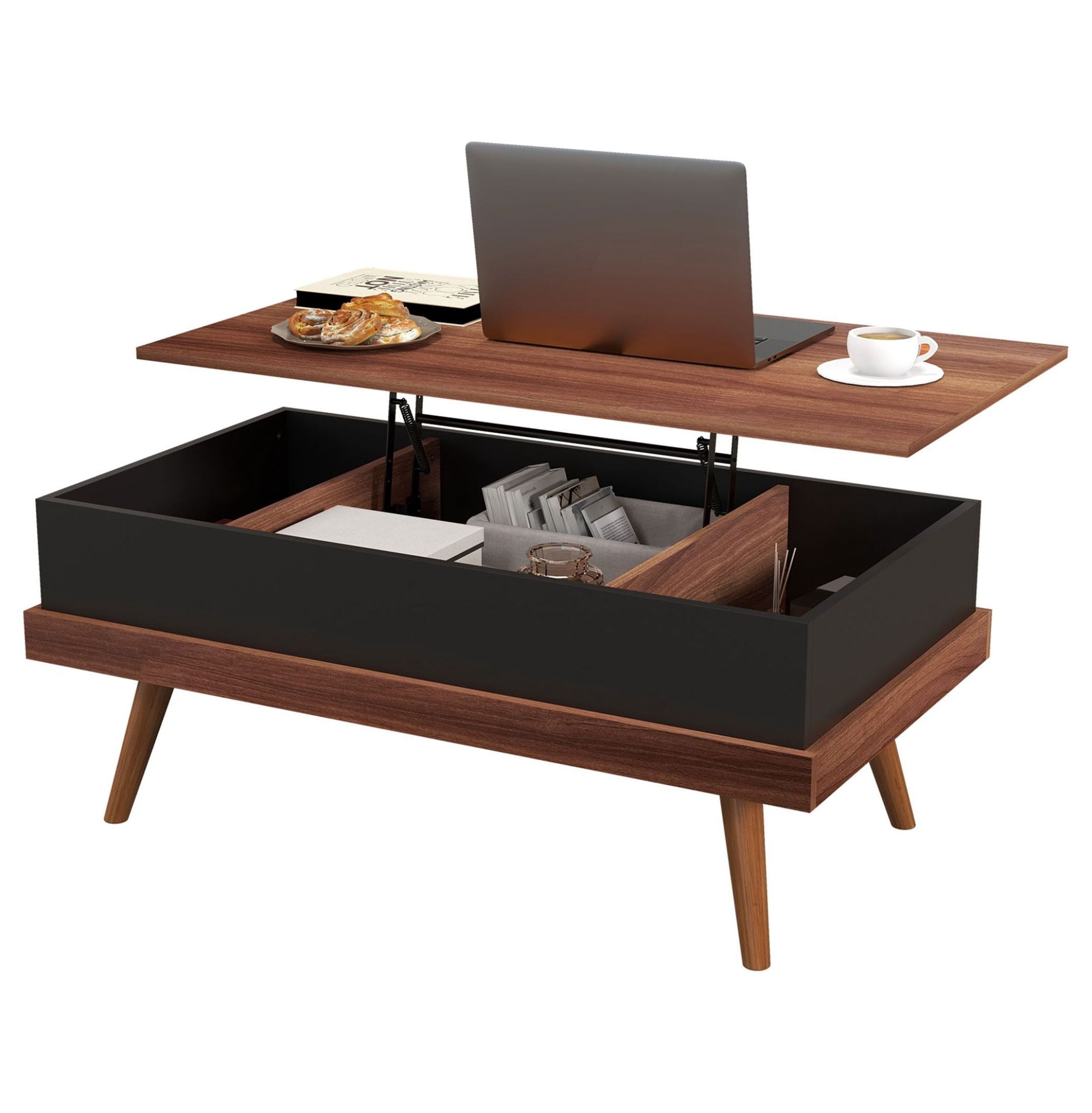 Visual Reference: Lift Top Coffee Table With Storage Walnut Wood Finish