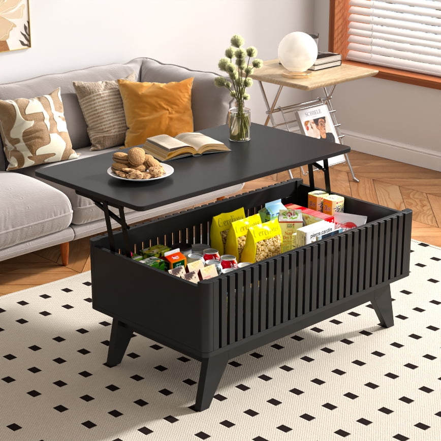 Black Wood and Metal Lift-Top Coffee Table with Storage