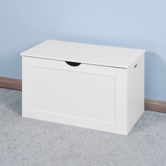 Lift Top Entryway Storage Cabinet with 2 Safety Hinge, Wooden Toy Box (White)