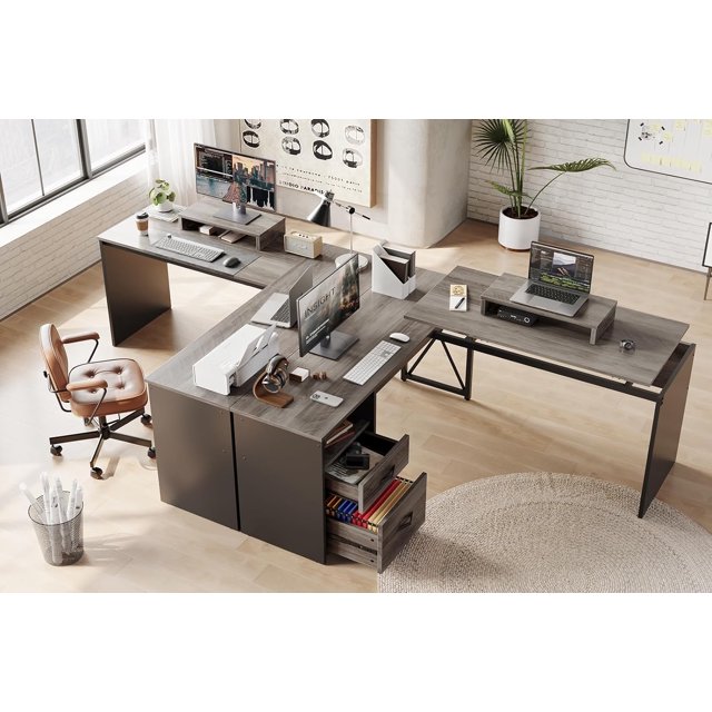 Lift Top L Shaped Desk with File Drawer, 55'' x 55'' Office Desk with