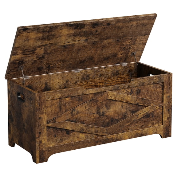 Lift-Top Storage Bench, Farmhouse Storage Chest with Hidden Storage, Safety Hinges, Side Handles