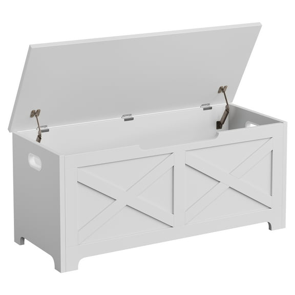 Lift-Top Storage Bench, Farmhouse Storage Chest with Hidden Storage, Safety Hinges, Side Handles