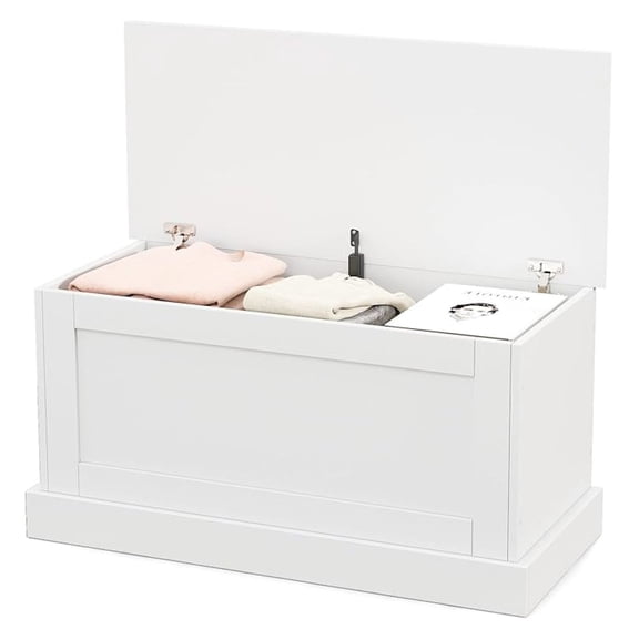 Lift Top Storage Box, 35.5” Entryway Chest with Metal Hinges, Farmhouse Storage Trunk for Living Room, Bedroom, White
