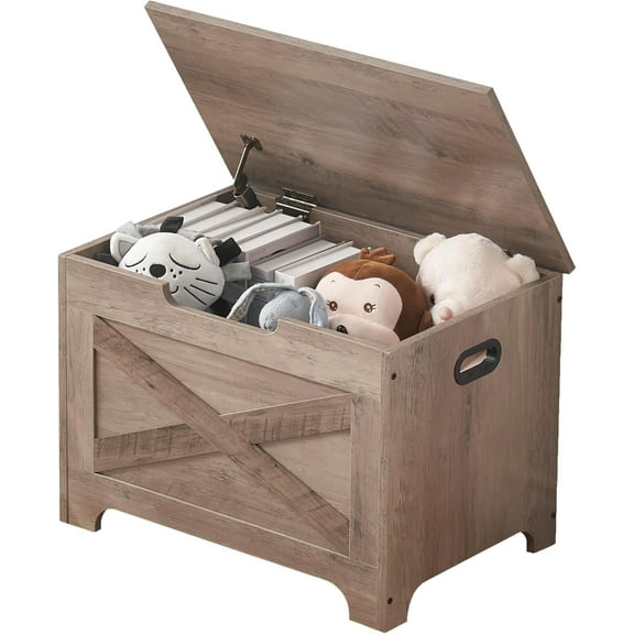 Lift-Top Storage Chest 24x16x18 Inches, Retro Style with Safety Hinge Multifunctional Footrest, Shoe Bench & Organizer