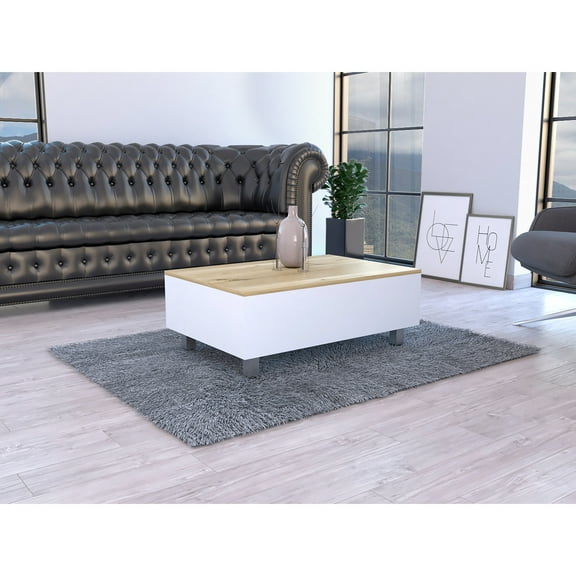 Lift Top Storage Coffee Table In White/ Oak For Office - 31.5"x31.5" Expansive Desk Top, Smart Locking Wheel Function, Utility With Style Living Area 31.5" W X D Vast Mechanism, Functional