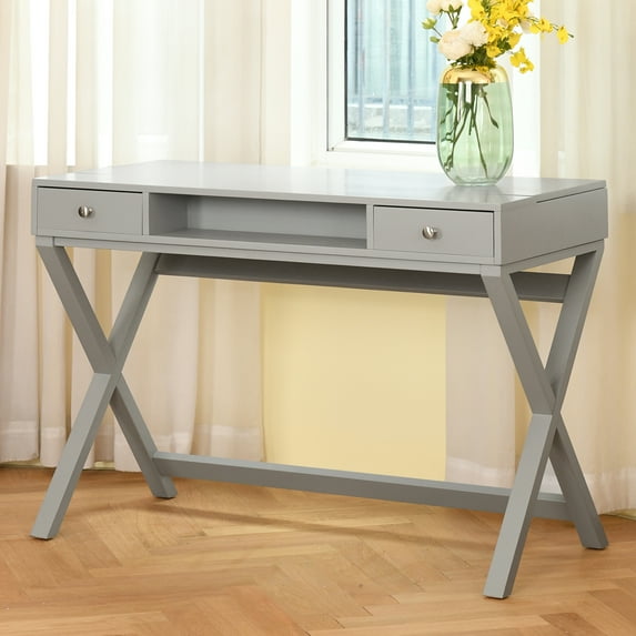 Lift-Top Writing Desk with Drawers, 44.1" Home Office Computer Desk, Study Table Workstation, Stable Standing Desk Writing Table for Small Space - Grey