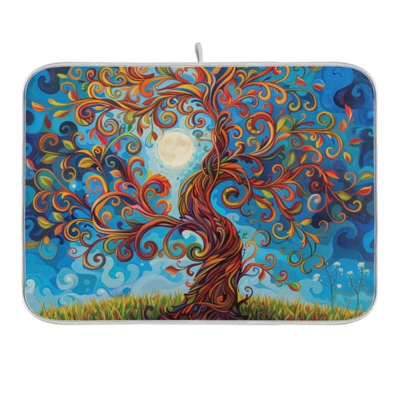 Lift Tree and Moon Dish Drying Mat 16x18 Absorbent Microfiber Draining Rack Pad for Kitchen Counter Sink