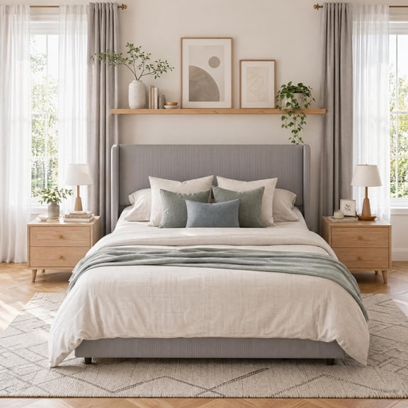 Lift Up Storage Bed Frame – Corduroy Upholstered Platform Bed with Gas Lift, Padded Headboard, Wooden Slats, No Box Spring Needed – Easy Assembly