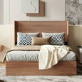 thumbnail image 1 of Lift-Up Storage Bed, Queen Size Platform Bed with Easy Hydraulic Mechanism, Grooved Headboard and Ample Under-Bed Space, Walnut, 1 of 10