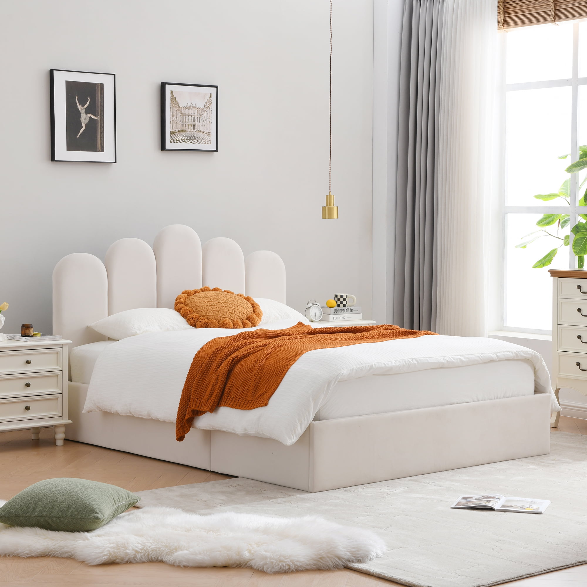 Lift Up Storage Bed Queen Size, Upholstered Platform Bed with Hydraulic Storage System & Wood Slats Support, Queen Bed Frame with Headboard, No Box Spring Needed, Easy Assembly,Cream