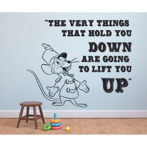 Lift You Up Dumbo Quote Disney Cartoon Life Quotes Wall Sticker Art Decal for Girls Boys Room Bedroom Nursery Kindergarten House Fun Home Decor Stickers Wall Art Vinyl Decoration Size (40x40 inch)