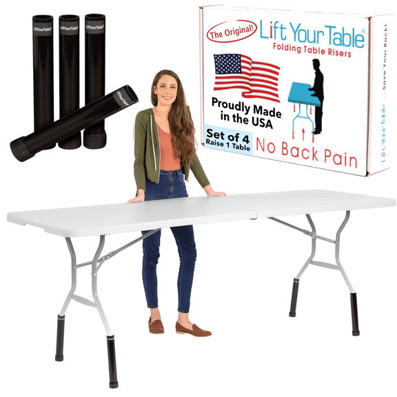 Lift Your Table® Folding Table Risers, Counter Height (Movable Foot), Folding Table Extensions Raise Bent Leg Tables (Set of 4)