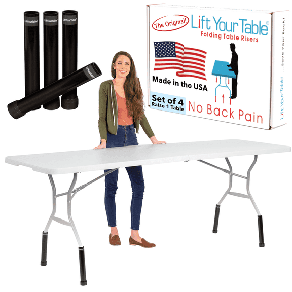 Lift Your Table® Folding Table Risers, Counter Height (Movable Foot), Folding Table Extensions Raise Bent Leg Tables (Set of 4)