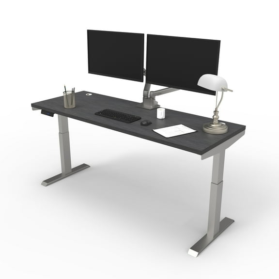 Lift it Electric Height Adjustable Desk, 66"x24" for Office or Home, Dual Motor, 4 Memory/USB Charging LED Control, Brushed Silver Frame and Charcoal Strand Top