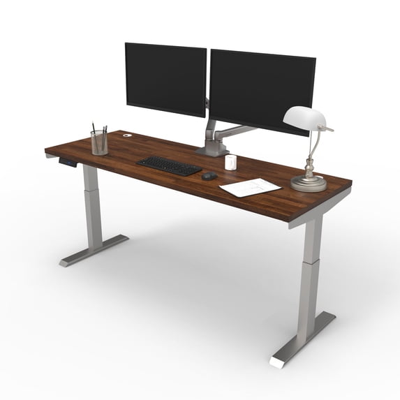 Lift it Electric Height Adjustable Desk, 66"x24" for Office or Home, Dual Motor, 4 Memory/USB Charging Control, Brushed Silver Frame and Walnut Block Top