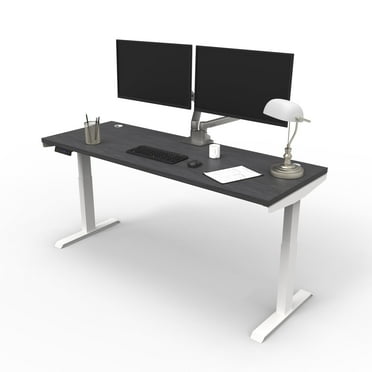 Lift it Electric Height Adjustable Desk, 66"x24" for Office or Home, Dual Motor, 4 Memory/USB Charging LED Control, White Frame and Charcoal Strand Top