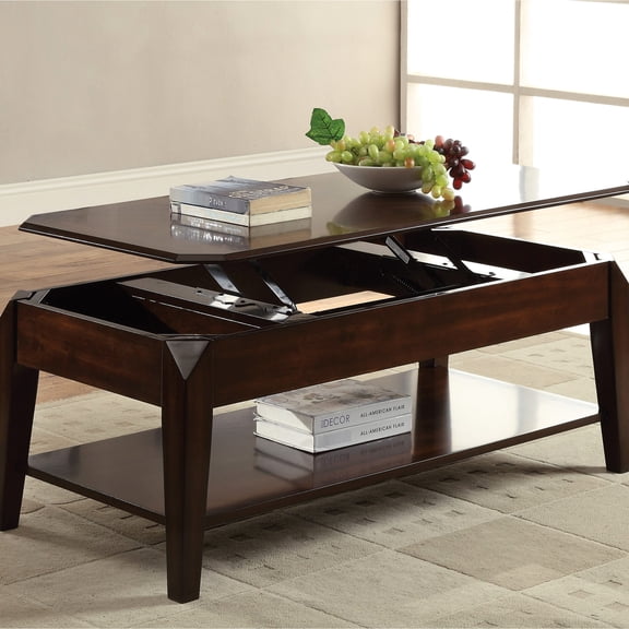 Lift - top walnut coffee table with 2 storage spaces / Ideal for primary living space to keep items organized