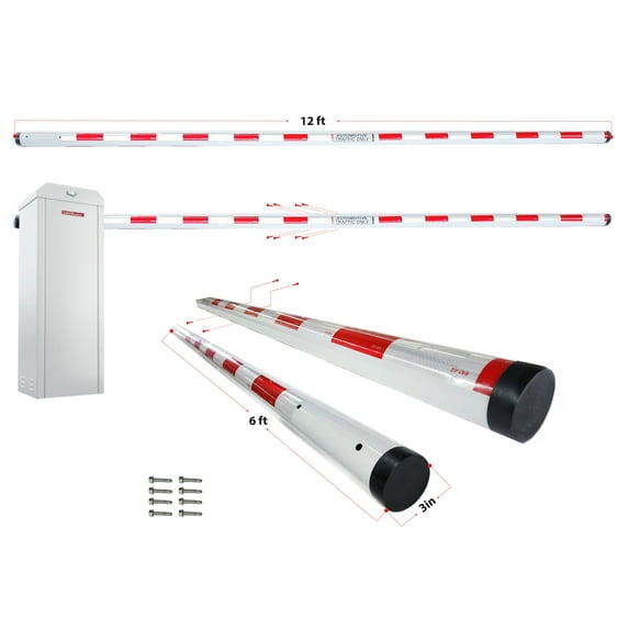 LiftMaster Parking Barrier Arm, 12 Ft, Aluminum Round, 2-Piece, DOT-C2 Reflective Safety Tape