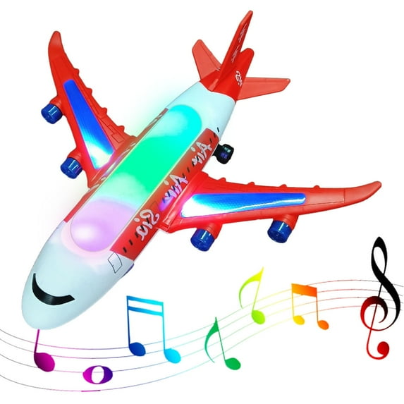 Liftable Airplane Educational Toys for 3-12 Year Old Boys and Girls, Battery Operated Plane Toy with LED Flashing Lights and Sounds for Kids, Red
