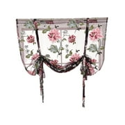 Liftable Boho Floral Print Sheer Roman Tie Up Valance Curtains Shades Voile Tulle Balloon Drapes for Small Kitchen Bedroom Windows