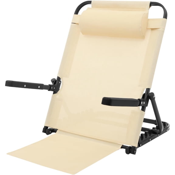 Lifting Bed Backrest, Oxford Cloth Backrest Chair 8 Gears Adjustable Armrest Sit up Back Rest for Read Watch TV Eat Khaki