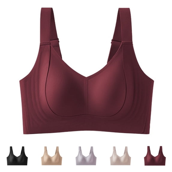 Lifting Bras for Women Wireless Push Up Bras Plus Size Support Bralette | Full Coverage Bra No Underwire Back Smoothing T-Shirt Bralette for Older Women (Red)