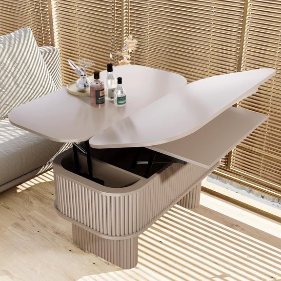 Lifting Coffee Table for Living Room26-Inch Lift that Converts to Dining Table3 in 1 Pull Out Coffee Table with StorageOval Wood Center Table, Space-Saving for Eating & Laptops