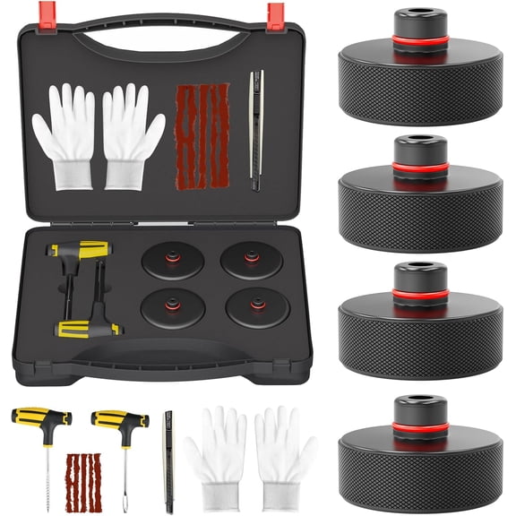 Lifting Jack Pads for Tesla Model Y/3/S/X 2013-2026, Thickened Rubber Lift Pucks to Protect Chassis and Battery with Tire Repair Tools Storage Box Accessories