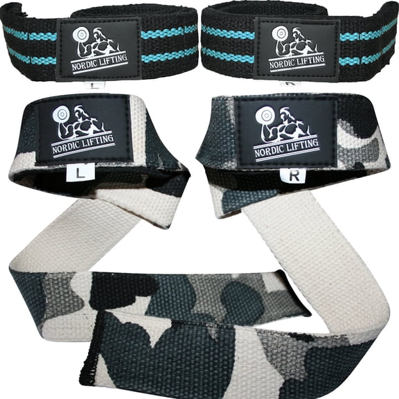 Lifting Straps  for Weightlifting, Cross Training, Workout, Gym, Powerlifting, 2 Pairs ( AquaBlueCamoGrey )
