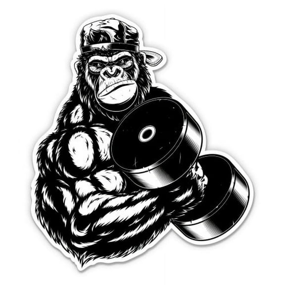 Lifting Weights Work Out Gorilla - 5" Vinyl Sticker - For Car Laptop I-Pad - Waterproof Decal
