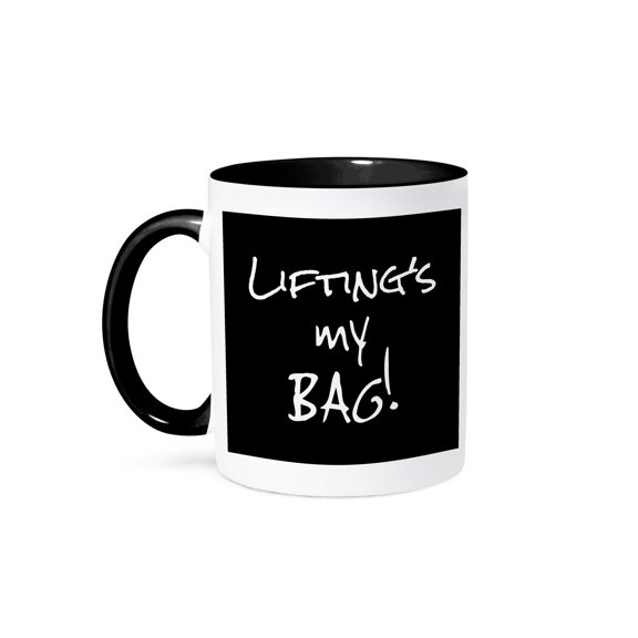 3dRose, Lifting is my Bag. workout weight lifter gift black and white text, 15oz Two-Tone Black Mug