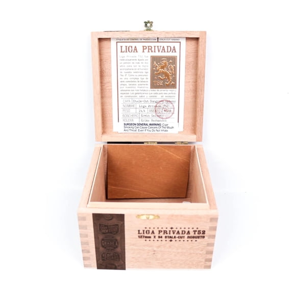 Liga Privada Robusto T52 Empty Wood Cigar Box 6" x 6" x 4.25"