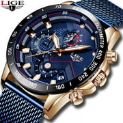 Lige Lige 2019 Popular Mens Mesh Strap Watch Multi-Functional Chronographe Waterproof Watch